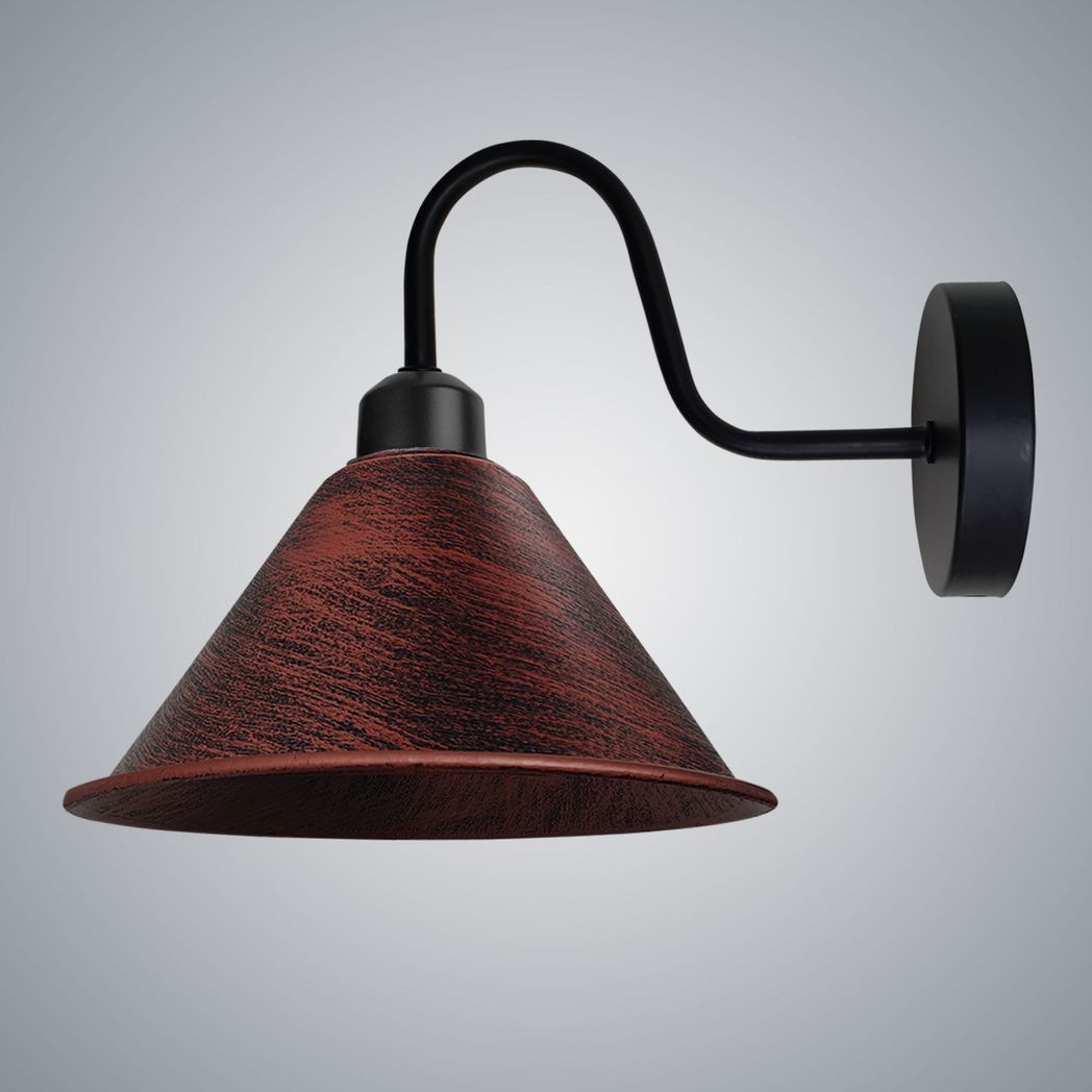 Vintage Cone Wall Light with Swan Neck and E27 Socket – Dimmable Indoor Sconce, Rustic Red