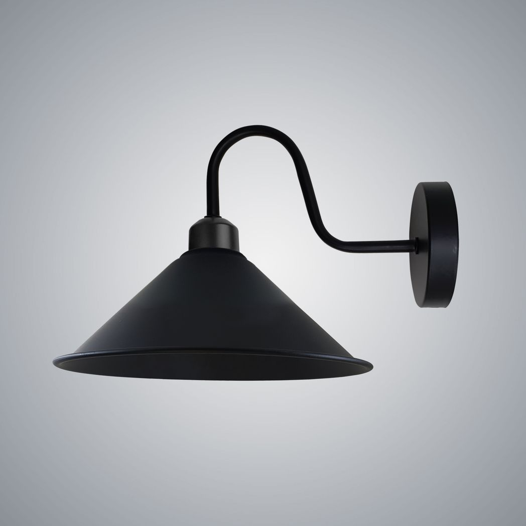 Vintage Swan Neck Wall Light with Cone Shade and E27 Socket – Dimmable Indoor Wall Sconce, Black