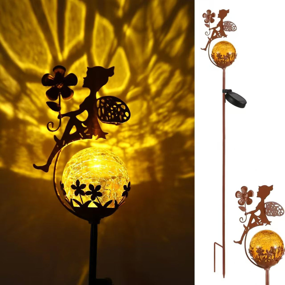 Avilo Copper Look Solar Fairy Garden Light with Crackle Glass Effect and Flower Petal Base
