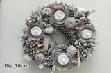 Frosted Wreath Centrepiece with 4 LED Candles