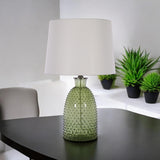 AcaciaHome Cream Ceramic Table Lamp with Drum Shade – Durable Striped Design, Handmade Shade