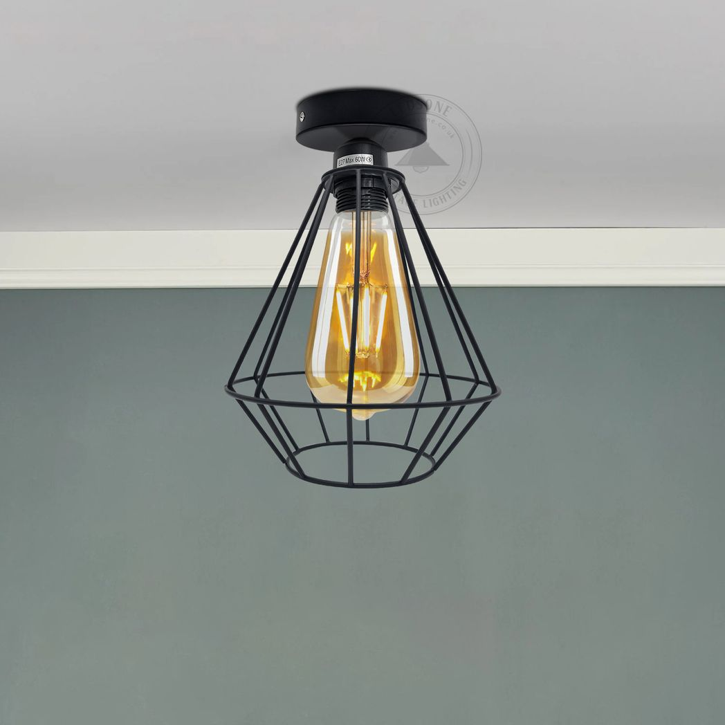 Vintage Industrial Round Wire Cage Ceiling Light with Metal Ceiling Rose & E27 Holder – Max 60W