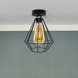 Vintage Industrial Round Wire Cage Ceiling Light with Metal Ceiling Rose & E27 Holder – Max 60W
