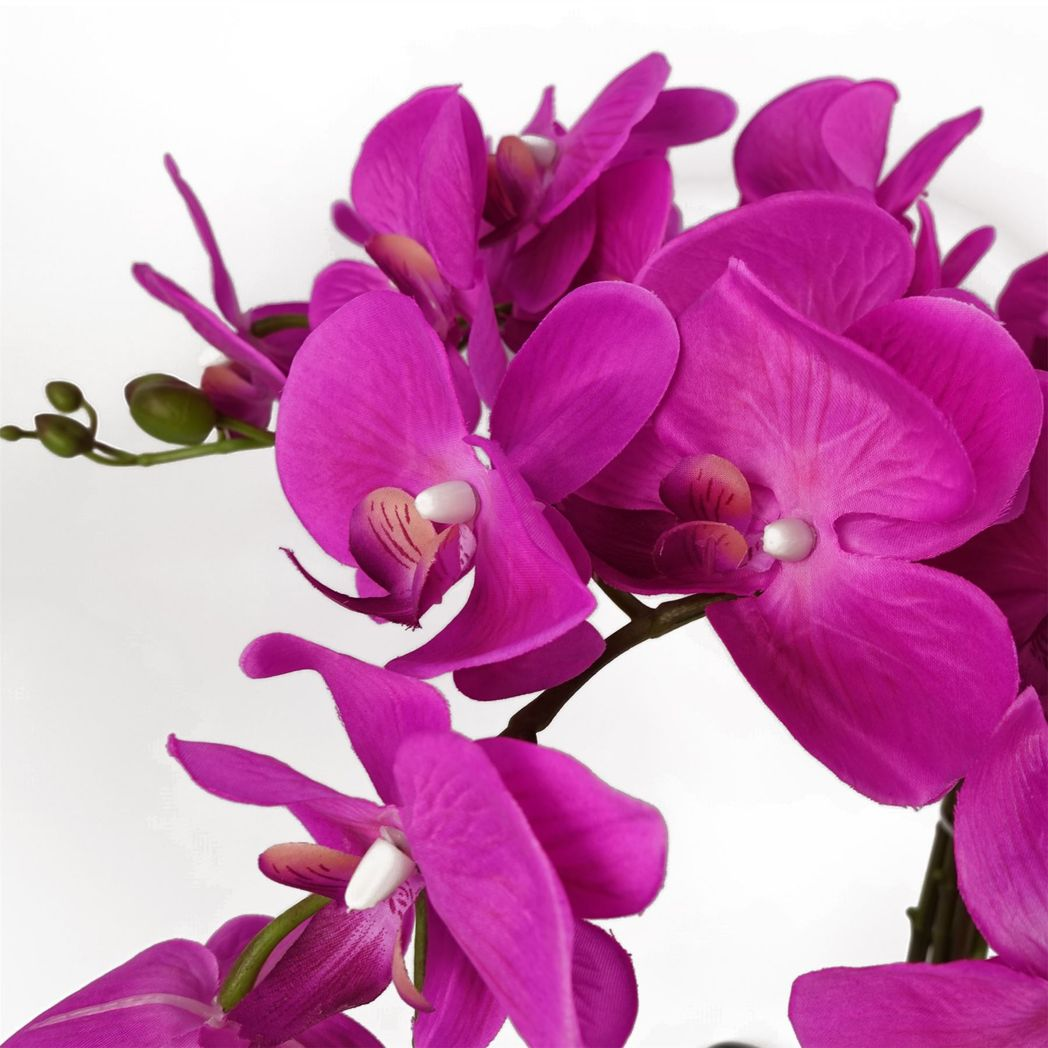 Leaf 85cm Artificial Deluxe Bush Orchid with 56 Dark Pink Flowers – Table Centrepiece in Plastic Pot
