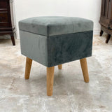 AcaciaHome Square Velvet Ottoman Footstool with Lift-Up Storage – Medium-Firm Foam Seat, Grey