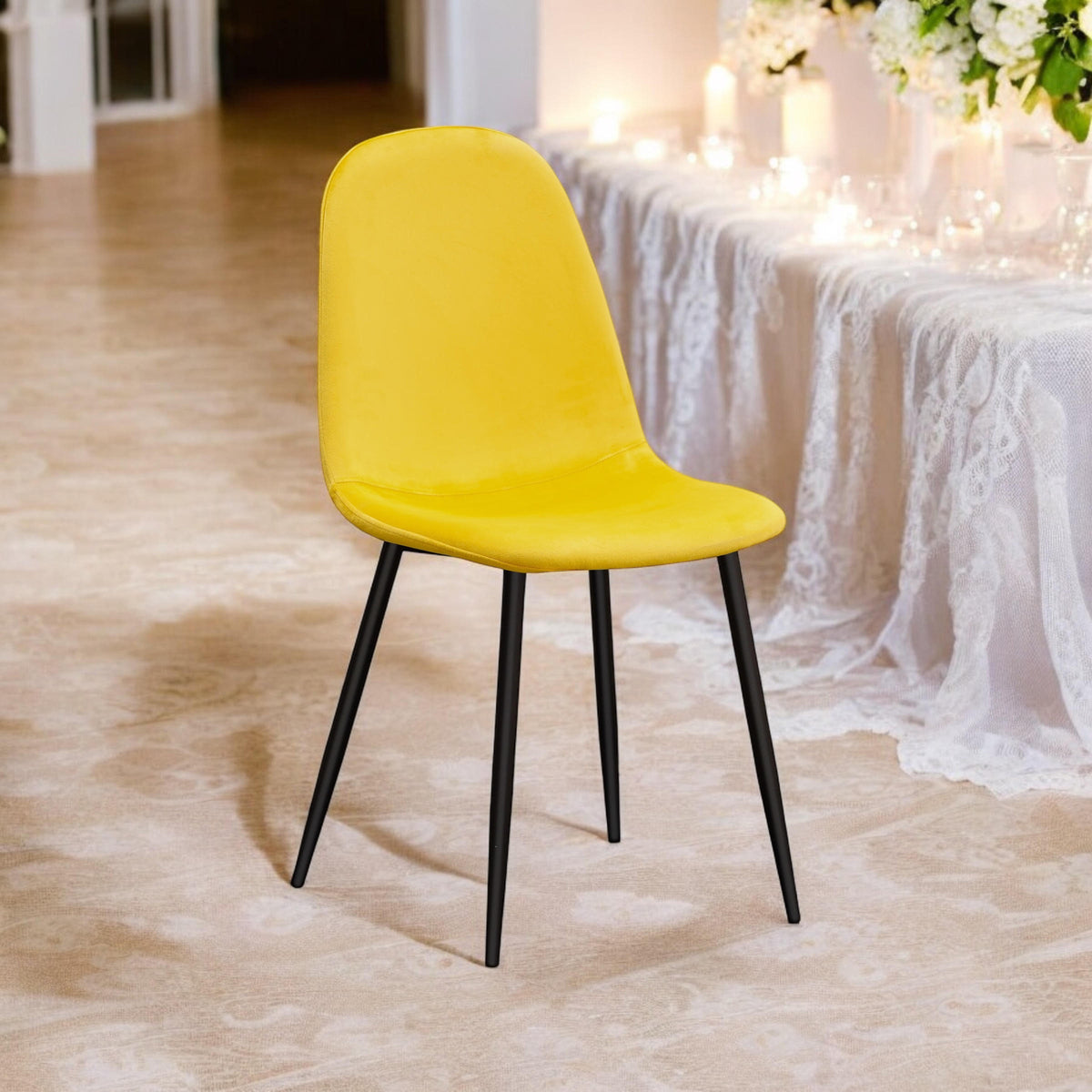 AcaciaHome Velvet Padded Dining Chair with Metal Legs