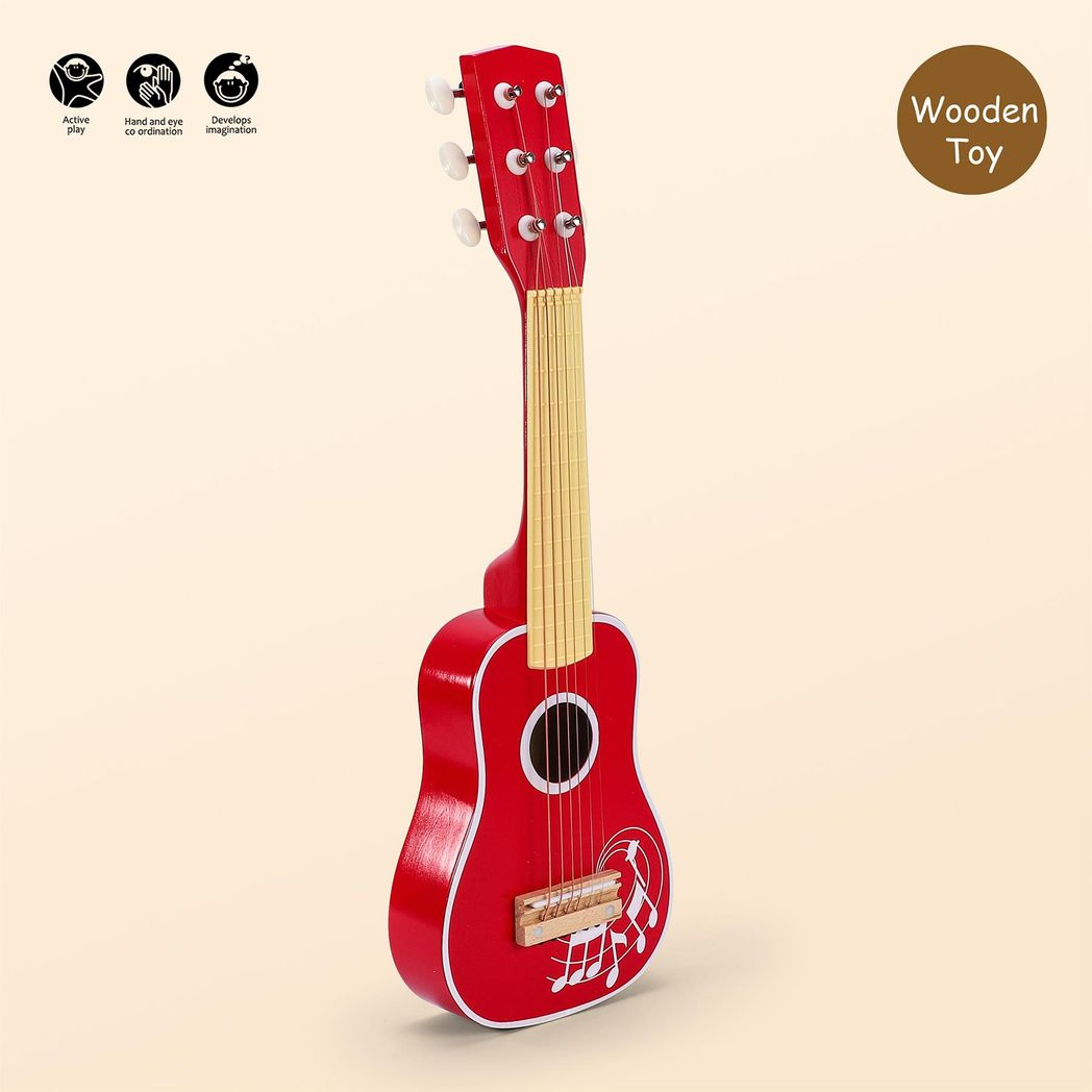 SOKA Wooden Toy Acoustic Guitar with 6 Strings – Kids Musical Instrument, Role Play & Music Learning, Red