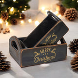 AcaciaHome Vintage 'Merry Xmas' Wooden Storage Crates, Set of 2 – Stackable with Handles, Black