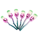 Aquarius 6-Piece Beauty and the Beast-Inspired Rose Makeup Brush Set with Glossy Handles – Blush & Powder