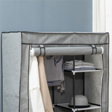 Chester Fabric Wardrobe with Hanging Rail, 6 Shelves and Roll-Up Door – Steel Frame Clothes Storage, Light Grey