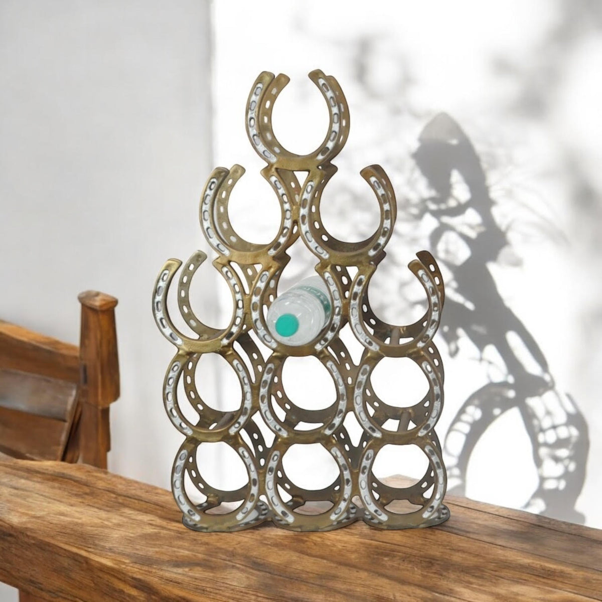 MSL 65cm Antique Brass Horseshoe Wine Rack, 12-Bottle Capacity – Decorative Wine Storage