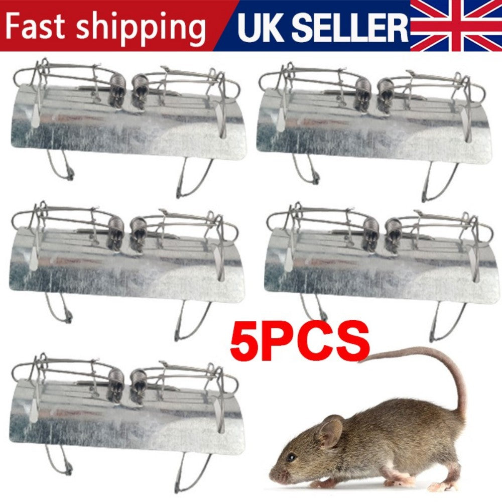 Heavy Duty Metal Tunnel Mole Traps, Set of 5 – Dual Entry Reusable Garden Mole Control, Silver