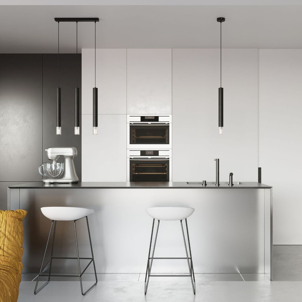 Sollux Lighting Wezyr Modern Pendant Lamp with Steel and Glass Shade, G9 – Hanging Ceiling Light, Black