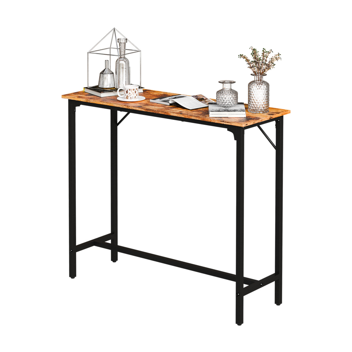 43-Inch Pub Height Bar Table with MDF Top and Iron Frame, 209 lbs Capacity – Kitchen Bar Counter, Brown