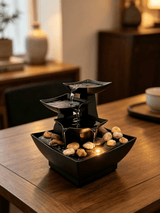Avilo Battery Operated 3-Tier Tabletop Water Fountain with Light and River Stones – Calming Home Decor