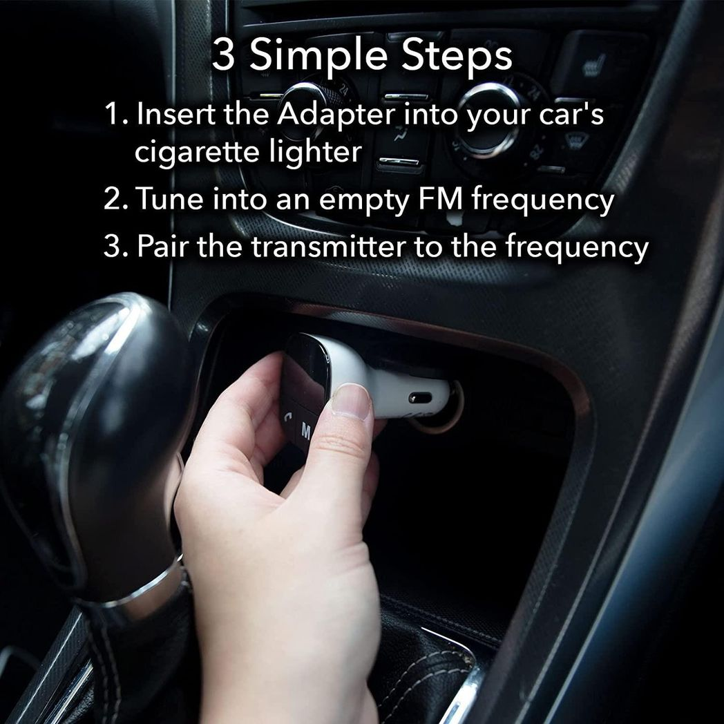Aquarius Bluetooth Car Adapter and FM Transmitter with Hands-Free Calling – LED Display, USB Car Kit, White