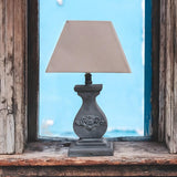 Tall Washed Wood Table Lamp with Taupe Linen Shade – Shabby Chic & Farmhouse Lighting