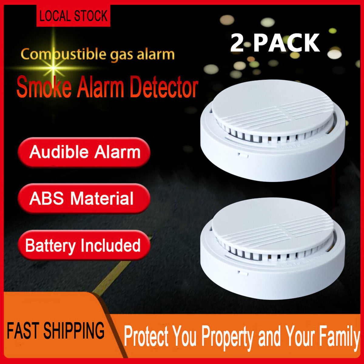 2 Pack Photoelectric Smoke Alarm Detectors with Test Button – Battery Included Home Fire Safety Sensors