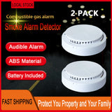 2 Pack Photoelectric Smoke Alarm Detectors with Test Button – Battery Included Home Fire Safety Sensors