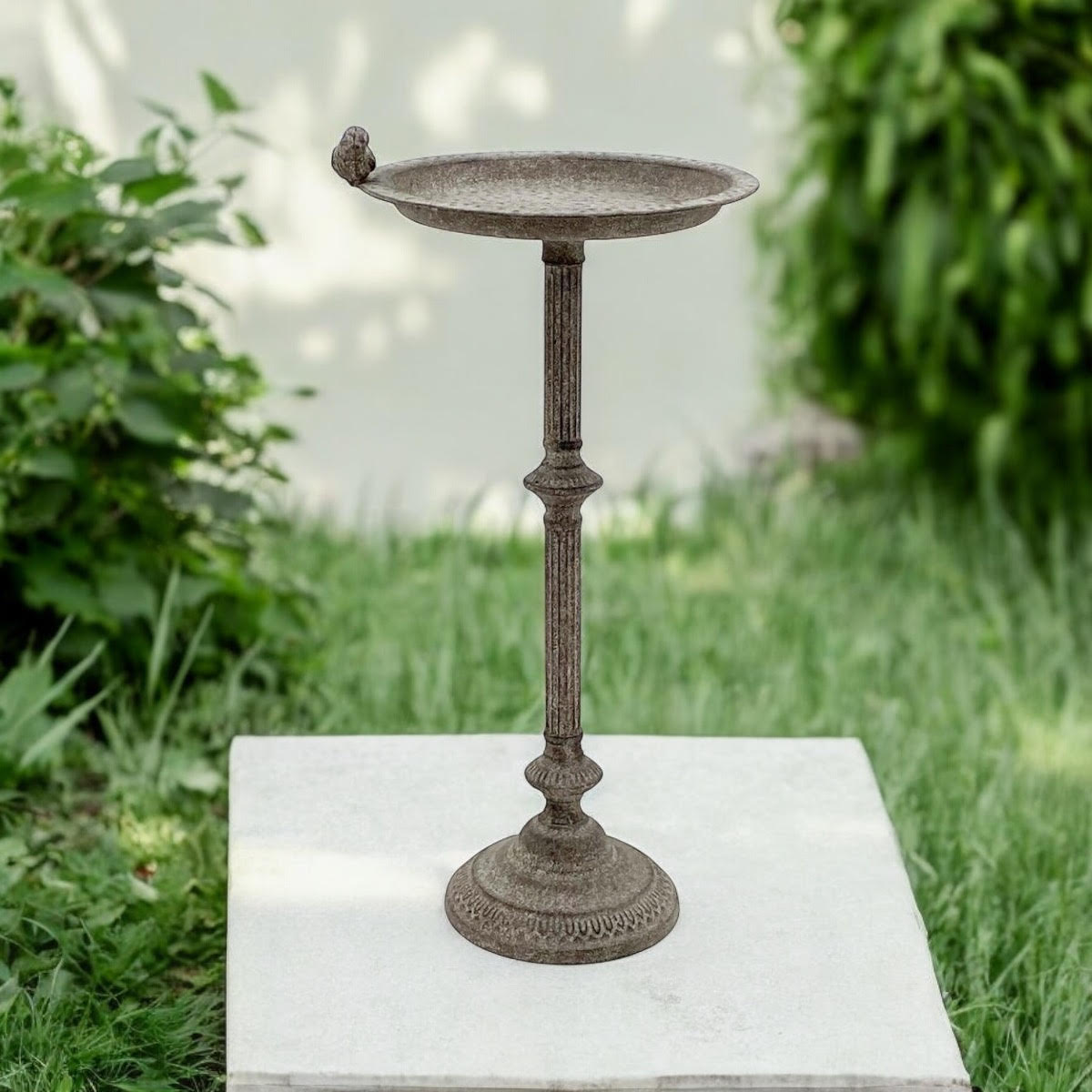 MSL Antique Iron Birdbath & Feeder with Stand – 65cm Freestanding Garden Ornament