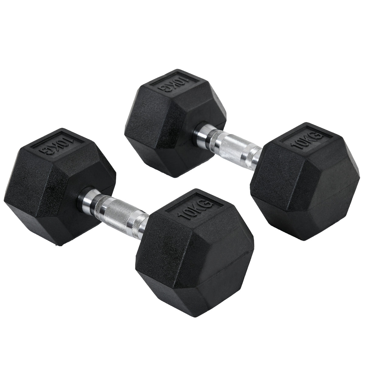 HOMCOM Hexagonal Dumbbell Set, 2 x 10kg with Knurled Handles – Anti-Roll Hand Weights for Home Gym