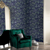 Arthouse Jasmine Garden Vinyl Wallpaper with Lilac Flowers and Metallic Touches – Hardwearing, Navy
