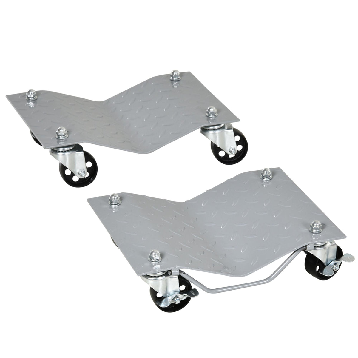 DURHAND Car Wheel Dollies with Lockable Swivel Casters, Set of 2, 680kg Capacity – Vehicle Moving Skates, Grey