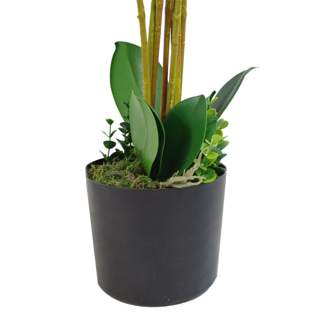 Artificial Deluxe Bush Orchid, 85cm with 56 White Flowers – Luxury Table Decoration in Black Pot
