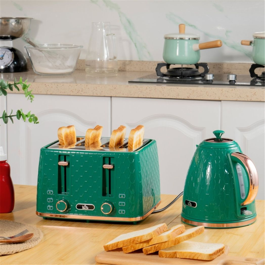 Honeycomb 1.7L Fast Boil Kettle & 4-Slice Toaster Set – Matching Breakfast Duo with Browning Settings