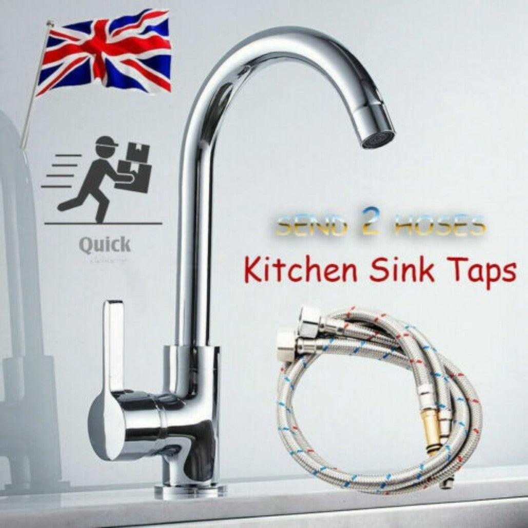 Kitchen Sink Mixer Tap with 360° Swivel Spout & Single Lever – Retractable Hot & Cold Mono Tap, Chrome