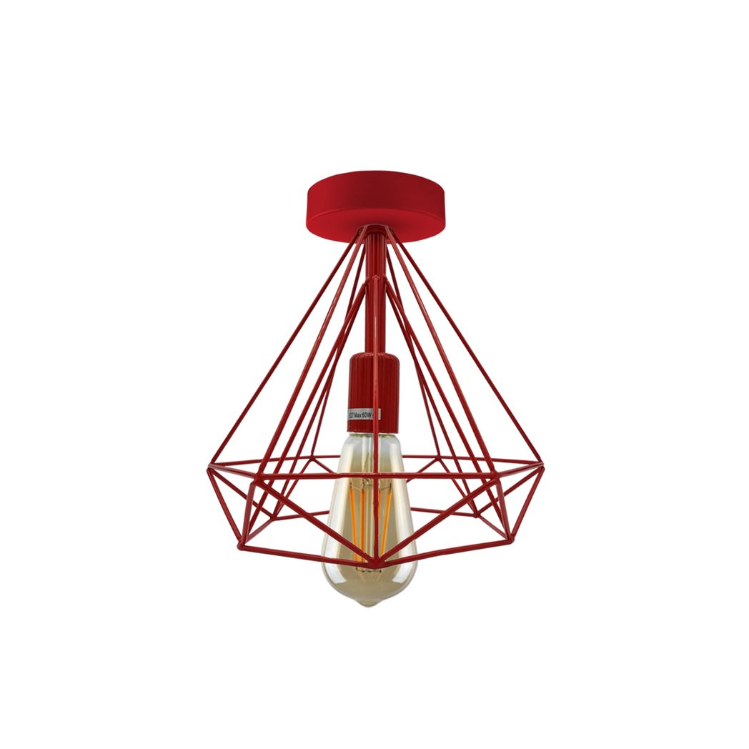 LEDSONE Red Vintage Semi Flush Mount Ceiling Light with Metal Cage Shade and E27 Holder – Hallway Fixture