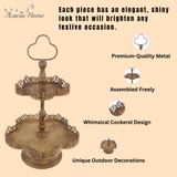 AcaciaHome Rusty 2-Tier 48cm Round Metal Plant & Cake Stand – Patina Pedestal for Cupcakes, Plants & Decor