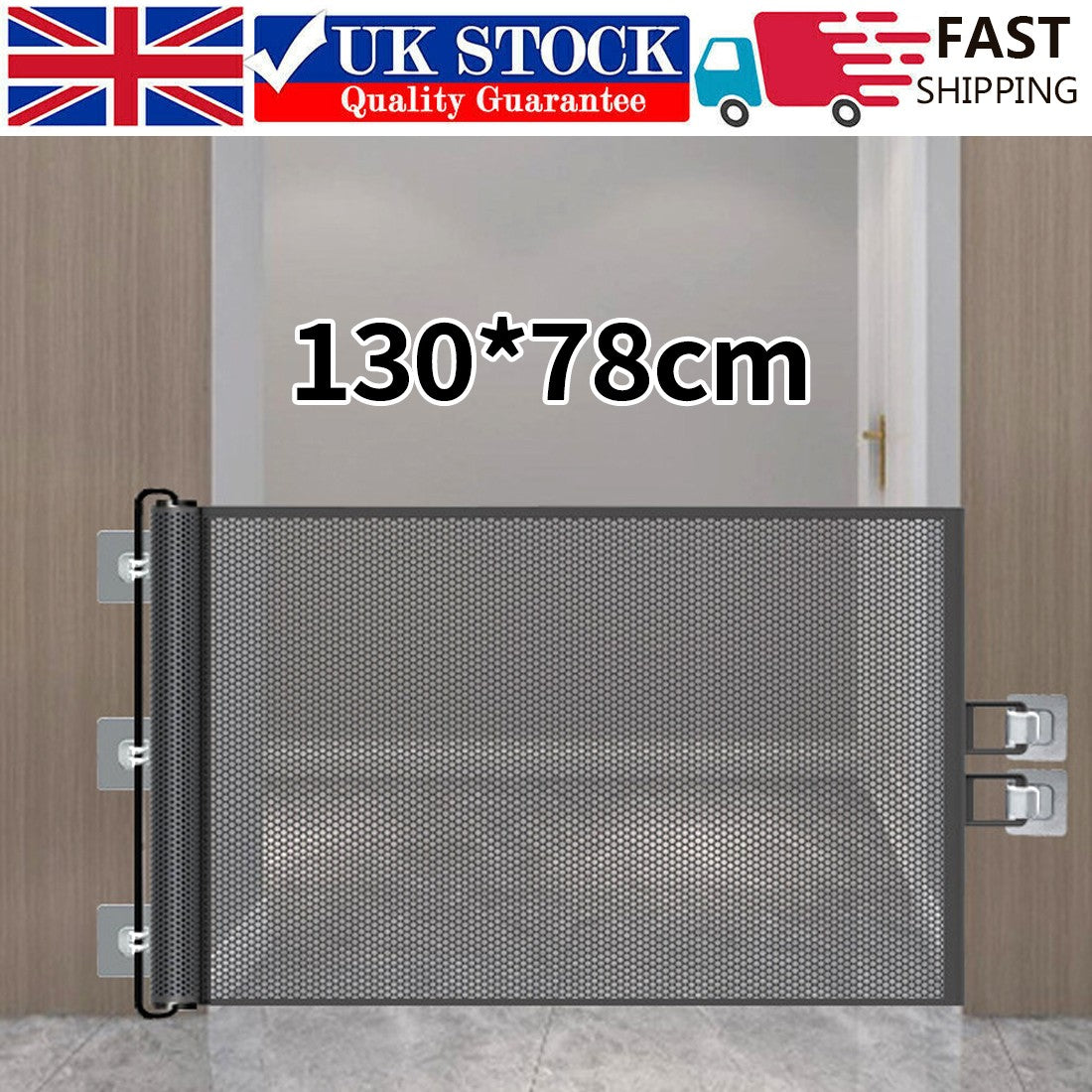 Retractable Pet Gate with Wall-Friendly Clips – Folding Safety Barrier for Dogs, Toddlers & Stairs, Black