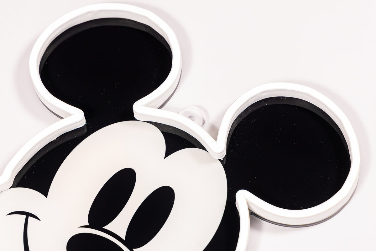 YELLOWPOP Disney Mickey Face LED Neon Sign – White Glow USB Licensed Wall Light with Acrylic Backing