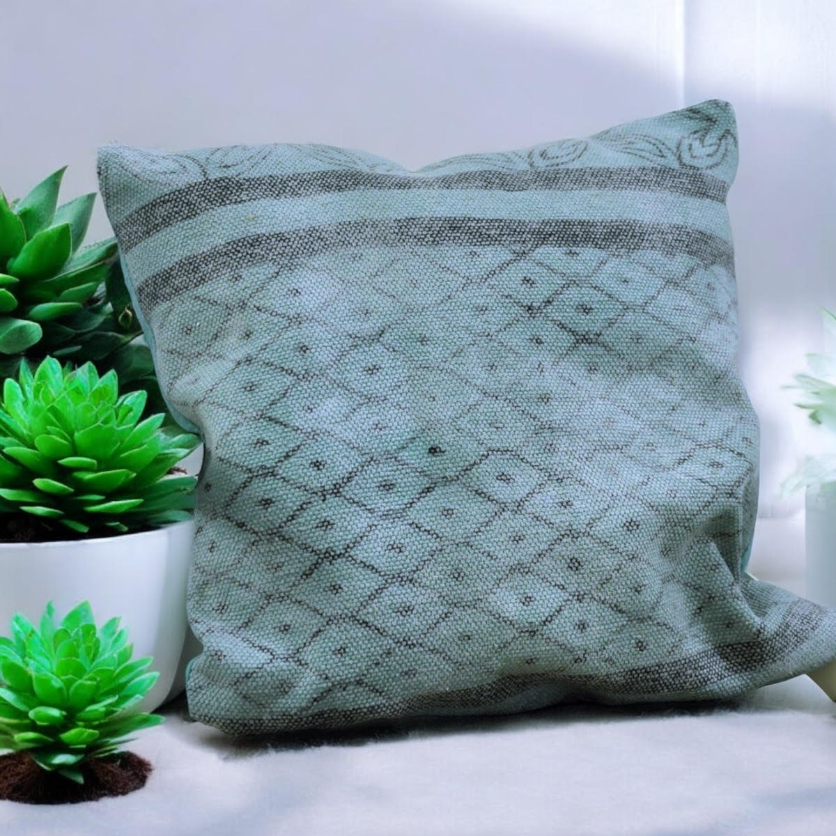 Luxury Stone Washed Green Cushion Cover, 50 x 50cm