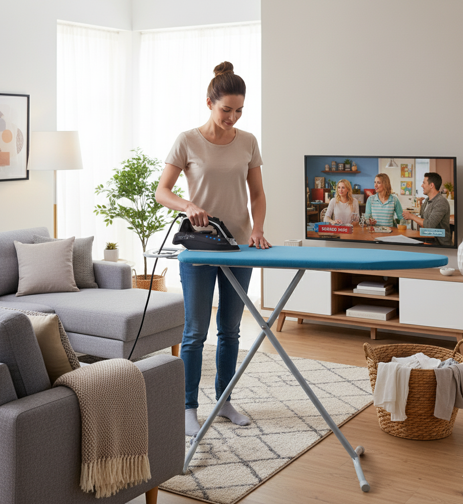 Avilo Ceramic Ironing Board Cover with Easy Glide Cotton Jersey Surface – Faster Ironing at Lower Temperatures
