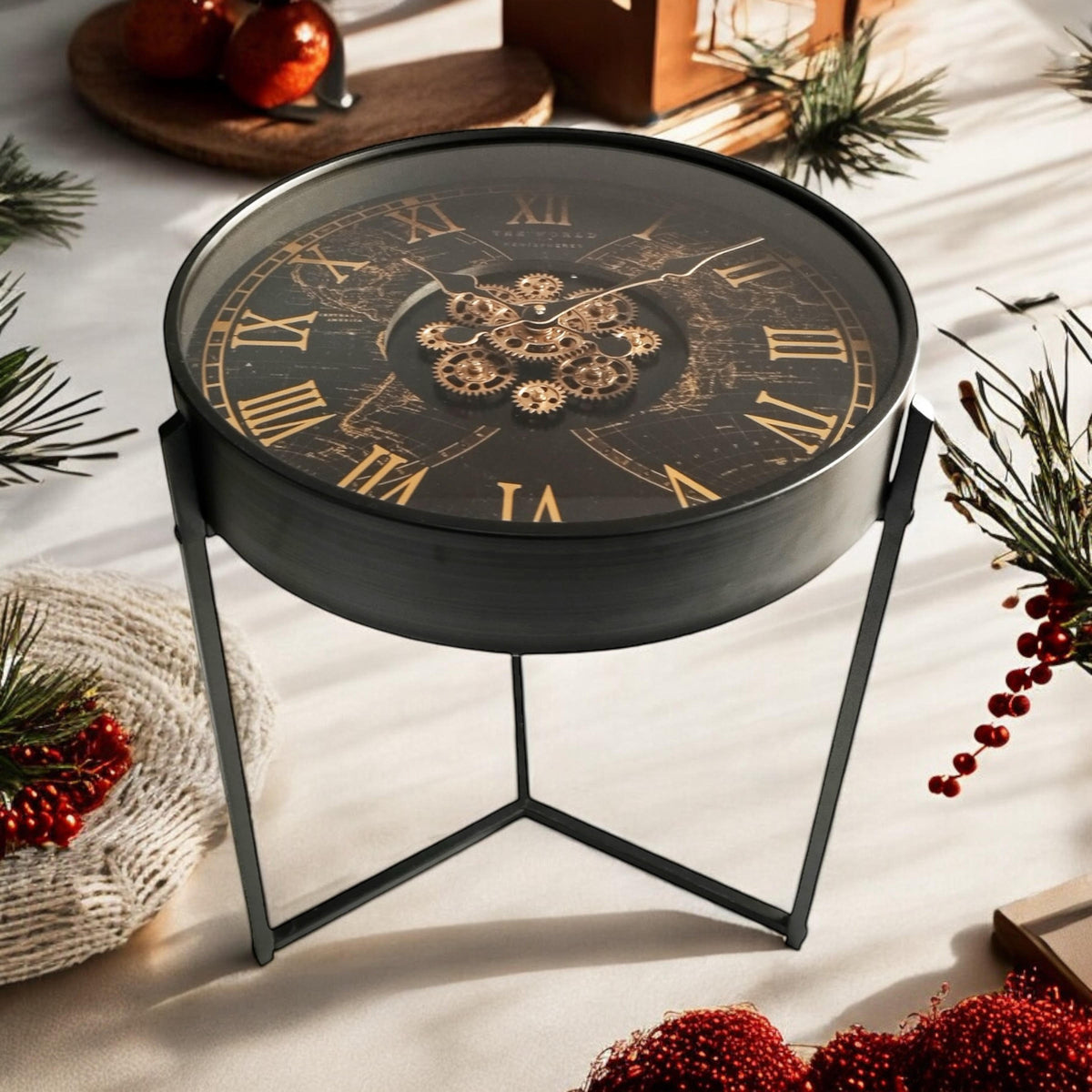 MSL 55cm Hand-Finished Gear Clock – Decorative Table & Wall Clock, 1 x AA Battery