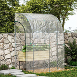 Walk-In Lean-To Wall Greenhouse with Steel Frame, Plastic Cover & 2 Zipped Doors – 143 x 118 x 212cm