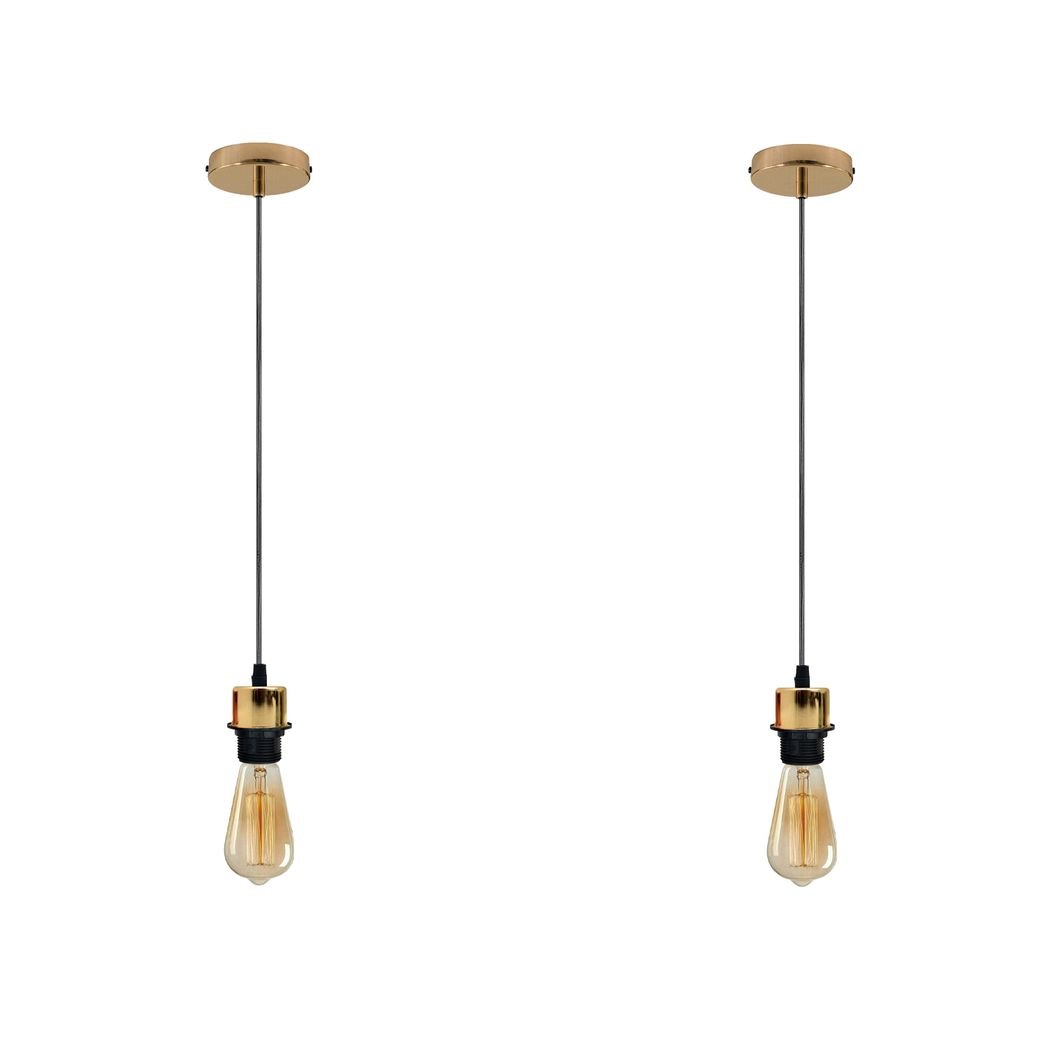 LEDSONE 2 Pack Industrial French Gold Pendant Light Fitting with E27 Lampshade Holder and 95cm Cable
