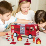 SOKA Wooden Fire Engine Playset with Extending Ladder, 4 Firefighter Figures & Hose – Kids Role Play Toy