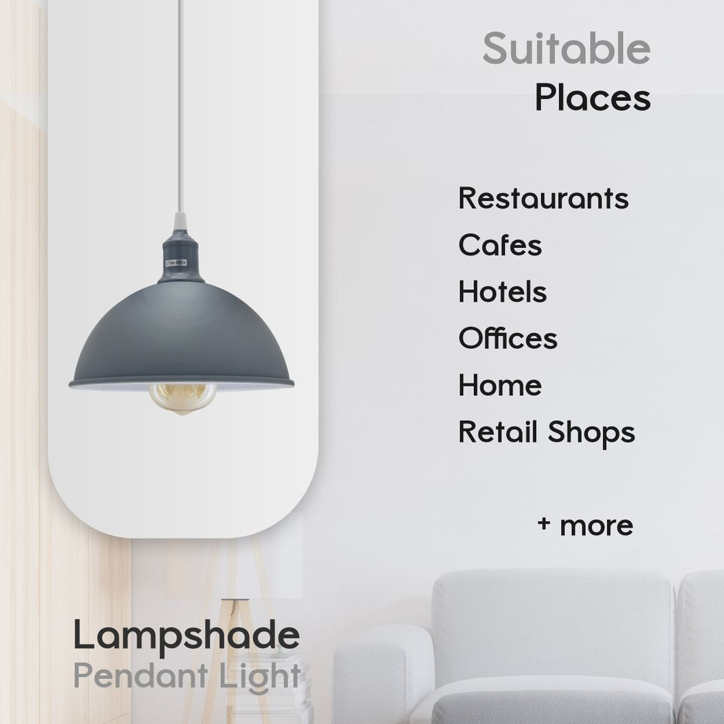 Grey Dome Metal Pendant Shades, 21cm – 2 Pack