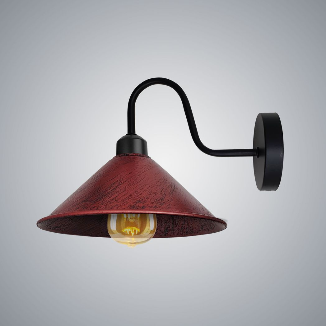 Vintage Swan Neck Wall Light with Cone Shade and E27 Socket – Dimmable Indoor Wall Sconce, Rustic Red