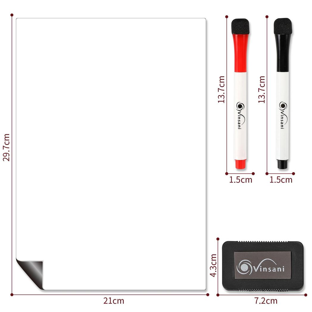 Vinsani A4 Magnetic Whiteboard with 2 Dry Wipe Markers and Eraser – Home & Office Planner, Notes Board