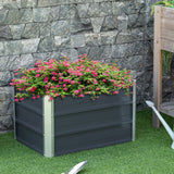 Outsunny Raised Garden Bed with Rustproof Metal Frame & Gloves – Elevated Planter Box, Grey