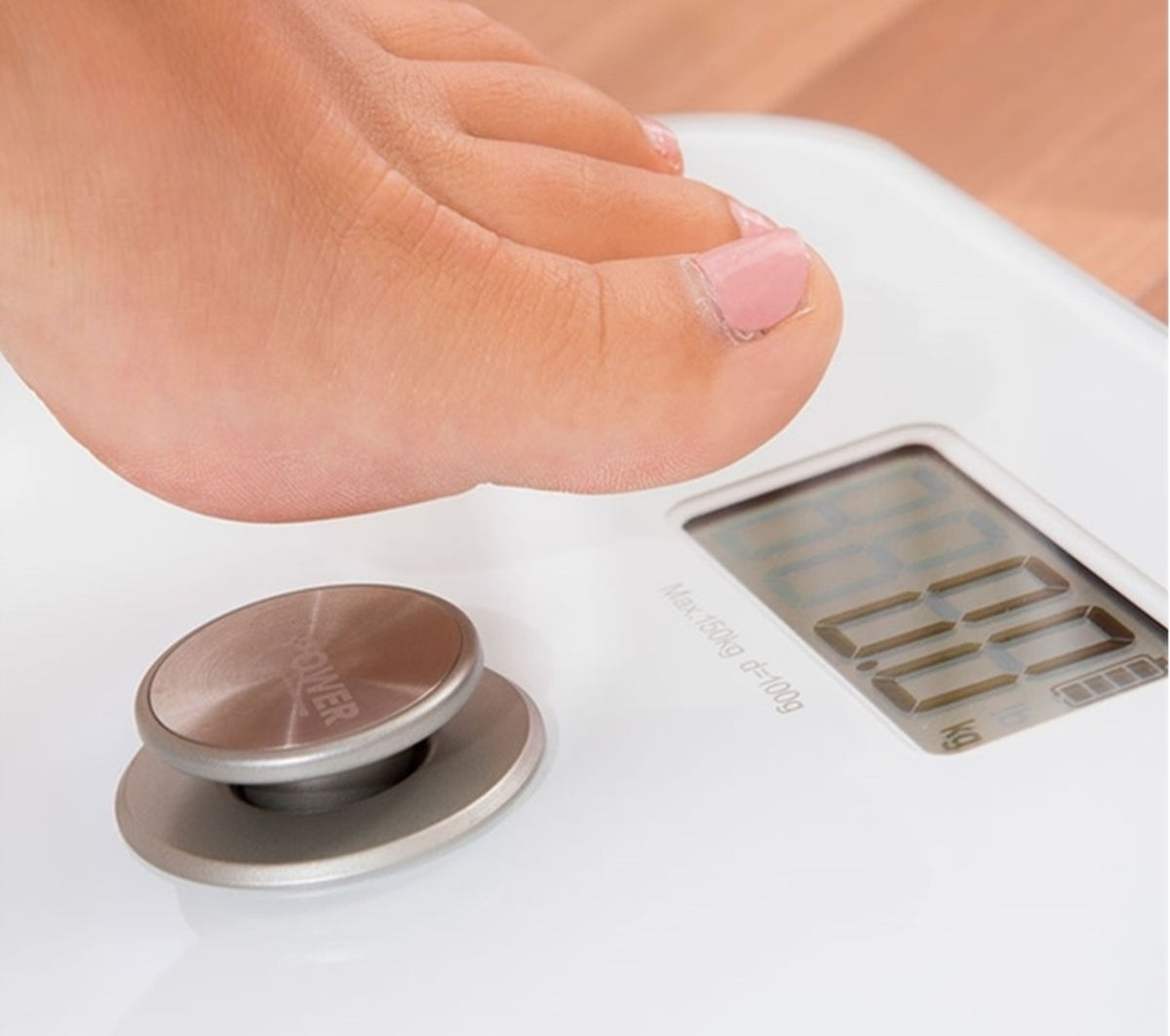 Avilo Battery-Free Digital Bathroom Scales with Clear LCD Display – Foot-Press Power On, High Precision