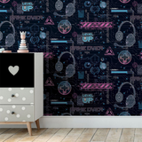 Arthouse Gamer Video Glitch Wallpaper with Neon Style Signs – Gaming Room, Play Room or Den, Pink