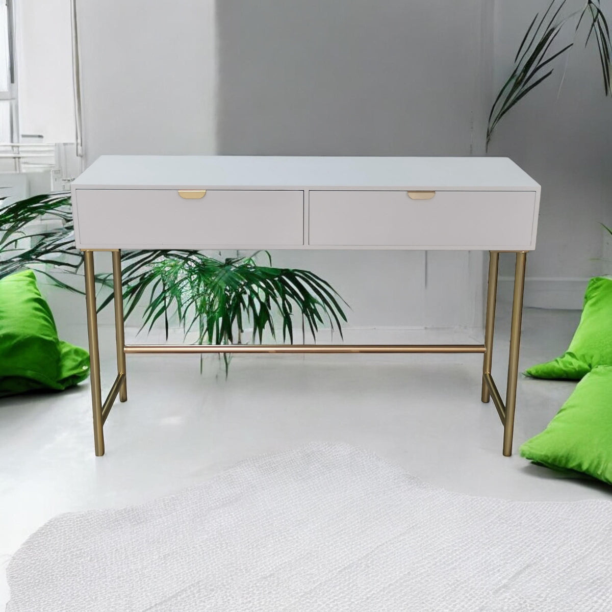 Modern 120cm Wooden 2-Drawer Side Table with Spacious Tabletop – Living Room & Hallway Storage, White