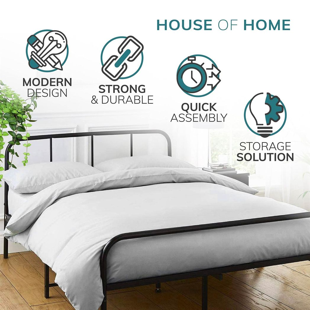 House of Home Extra Strong Black Metal Double Bed Frame with Rounded Head & Footboard