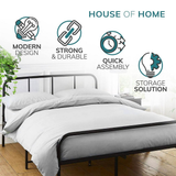 House of Home Extra Strong Black Metal Double Bed Frame with Rounded Head & Footboard