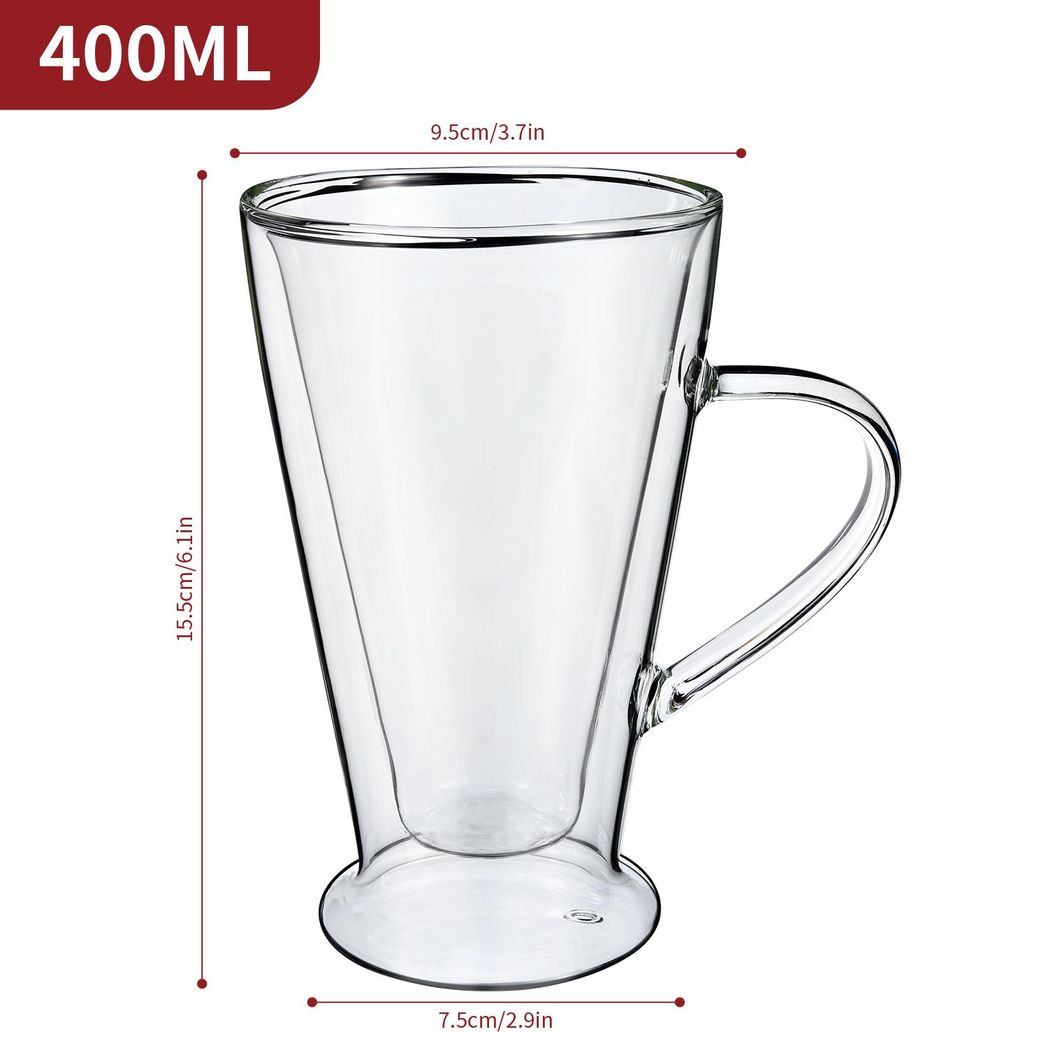 VINSANI CASA Double Wall Glasses, Set of 2 Borosilicate Glass Cups for Hot & Cold Drinks – Clear